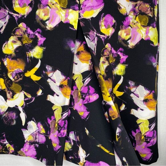 Liz Claiborne Black Floral Inverted Pleated Pockets Skirt 10 Tall Lined Side Zip - Picture 7 of 12